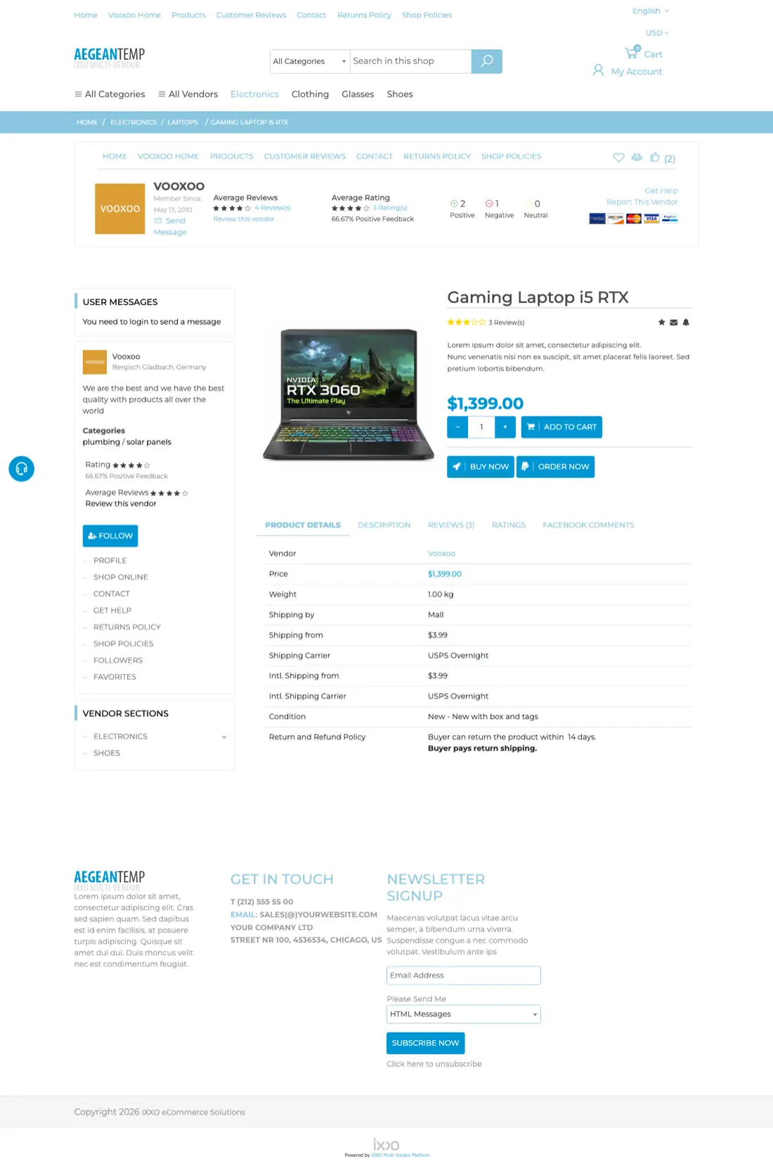 Aegean template product page