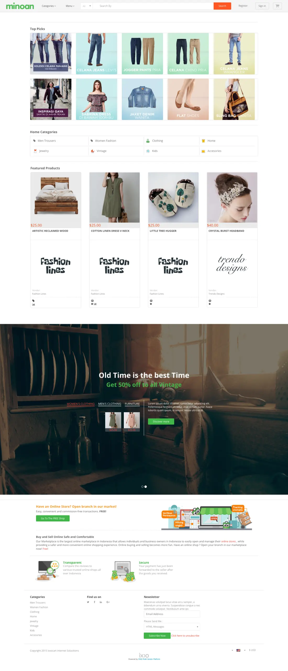 Minoan template storefront home page